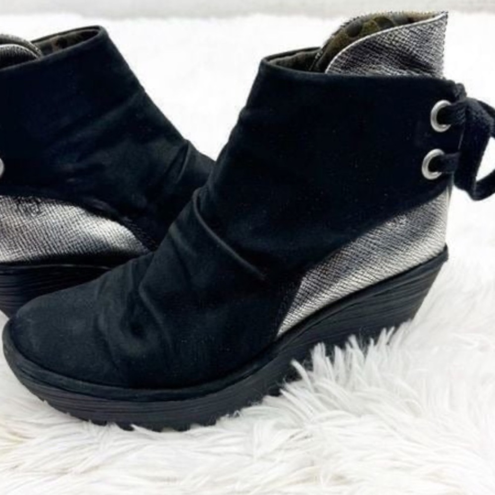 Fly London Black and Silver Ankle Boots